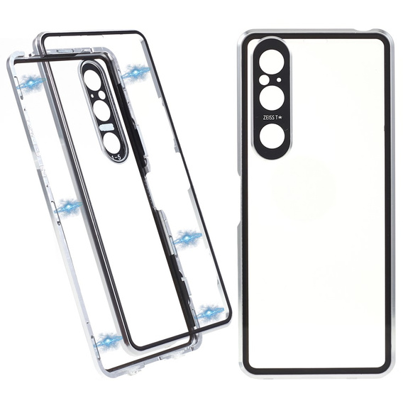 θήκη για το Sony Xperia 1 V, Magnetic Dual Glass, ασημένια