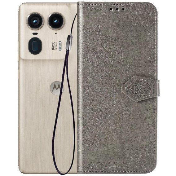 Θήκη με πτερύγιο για Motorola Edge 50 Ultra, Mandala, γκρι