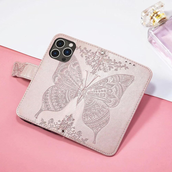 Θήκη με πτερύγιο για Infinix Note 40 Pro, Butterfly, ροζ rose gold