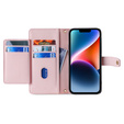 Θήκη με πτερύγιο για iPhone 15, Wallet Zipper Pocket, ροζ