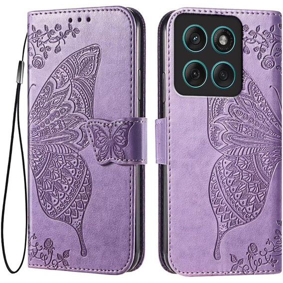 Θήκη με πτερύγιο για Motorola Moto G86 5G, Butterfly, μωβ
