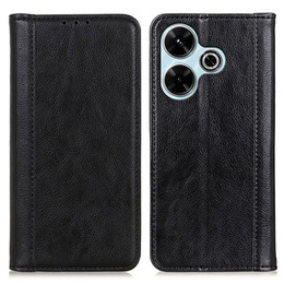 θήκη με πτερύγιο για Xiaomi Redmi 13, Split Leather, μαύρη