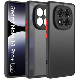 θήκη σιλικόνης για Xiaomi Redmi Note 14 Pro+ 5G, με προστασία κάμερας, διαφανής / μαύρη + γυαλί 9H, μετριασμένο