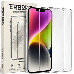 2x Μετριασμένο γυαλί για iPhone 14, ERBORD 9H Hard Glass στην οθόνη