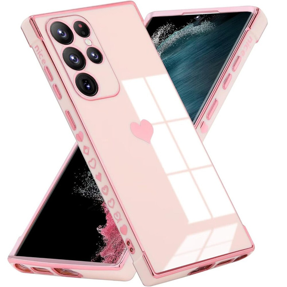 Θήκη για Samsung Galaxy S23 Ultra, Electro heart, ροζ rose gold + Full Glue Ceramic Glass