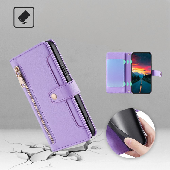 Θήκη με πτερύγιο για Realme 14 Pro 5G, Wallet Zipper Pocket, μωβ