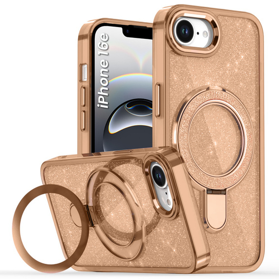 Η θήκη iPhone 16e, Glittery Magnetic Kickstand, ροζ rose gold
