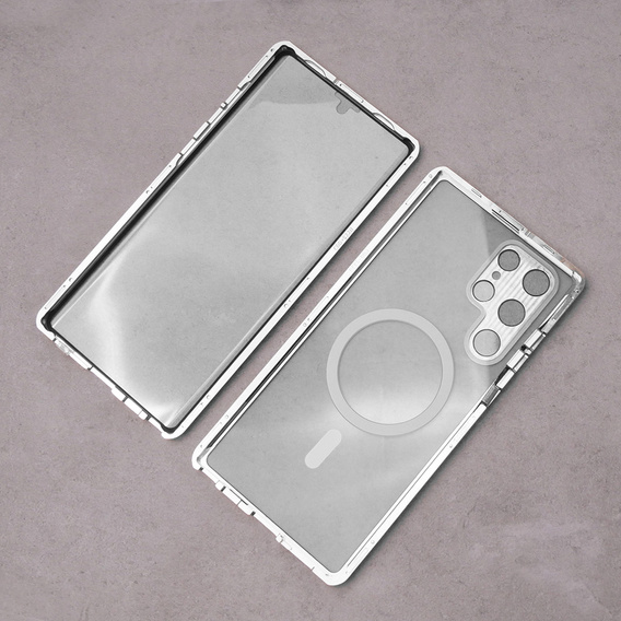 Μαγνητική θήκη MagSafe Dual Glass για Samsung Galaxy S23 Ultra, ασημένια
