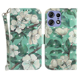 Θήκη με πτερύγιο για Motorola Edge 50 Pro 5G, Wallet, Flowers λευκή