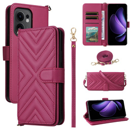 Θήκη με πτερύγιο για Oppo Reno 13F 5G, Crossbody Leather Wallet, μπορντό