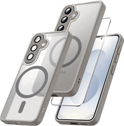 Θήκη για Samsung Galaxy S25, για MagSafe, ERBORD Μatt Case, γκρι + Γυαλί οθόνης