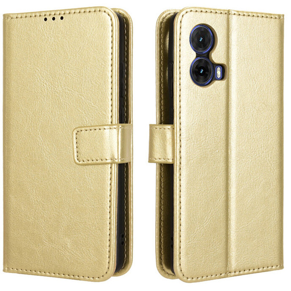 Θήκη με πτερύγιο για Motorola Moto G85, Crazy Horse Wallet, χρυσή