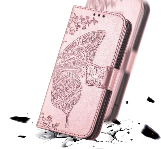 Θήκη με πτερύγιο για Realme 12 Pro 5G / 12 Pro+ 5G, Butterfly, ροζ rose gold