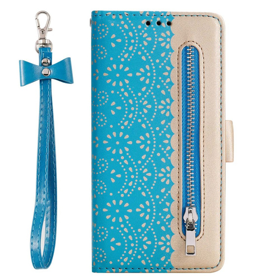 θήκη πτερύγιο για Xiaomi Redmi Note 11 4G / Note 11S 4G, Wallet Pocket Zipper Lace, μπλε