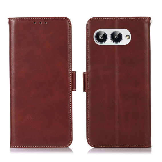 Θήκη με πτερύγιο για T Phone 3 5G, Crazy Horse Wallet, καφέ