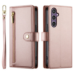Θήκη με πτερύγιο για Samsung Galaxy S25+ Plus, Wallet Zipper Pocket, ροζ