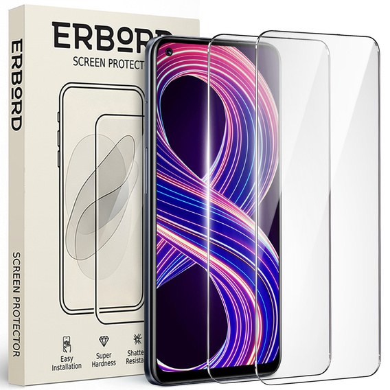 2x Μετριασμένο γυαλί για Realme 8 5G, ERBORD 9H Hard Glass στην οθόνη