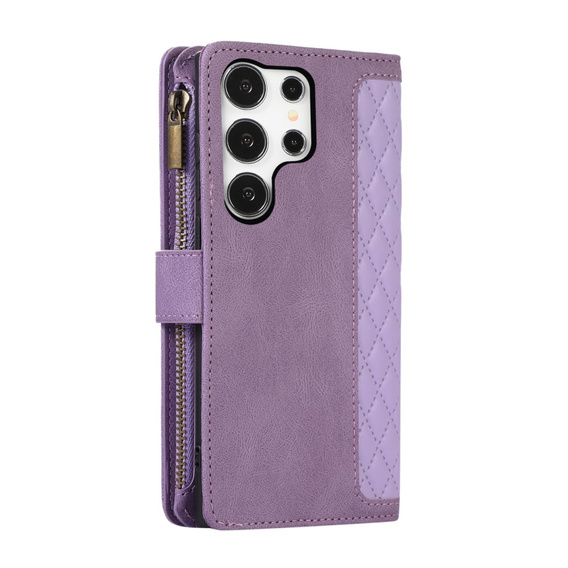 Θήκη με πτερύγιο για Samsung Galaxy S24 Ultra, Wallet Zipper Pocket, με ιμάντα ώμου, μωβ