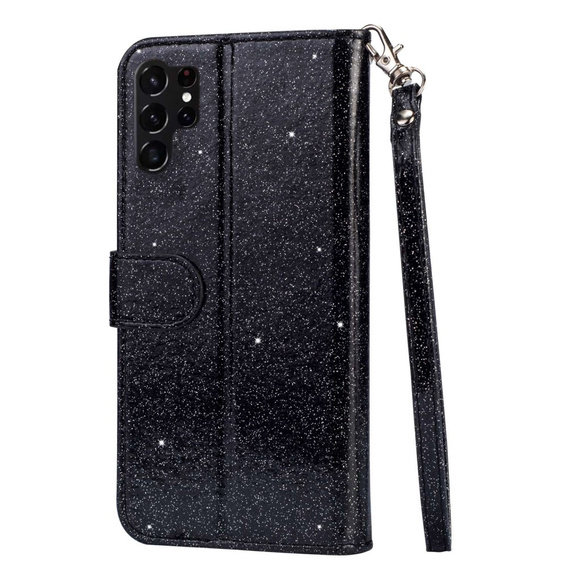 Θήκη με πτερύγιο για Samsung Galaxy S24 Ultra, Wallet Zipper Pocket Glittery, μαύρη