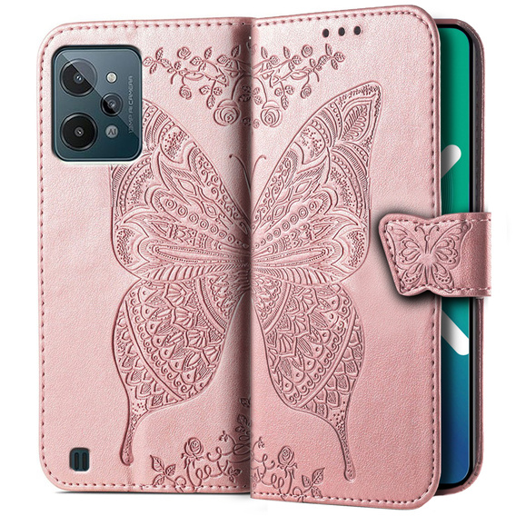 Θήκη με πτερύγιο για Realme C31, Butterfly, ροζ