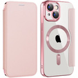 Θήκη με πτερύγιο για iPhone 15, RFID Wallet MagSafe CamShield, ροζ