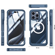 Θήκη για iPhone 16 Pro, Shockproof, με γυαλί, για MagSafe, σκούρο μπλε