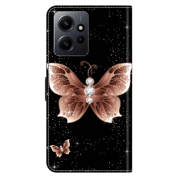 Θήκη με πτερύγιο για Xiaomi Redmi Note 12 4G, Wallet Butterfly, μαύρη