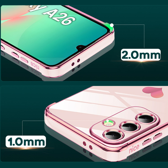 Η θήκη για το Samsung Galaxy A26, Electro heart, ροζ rose gold + γυαλί 9H