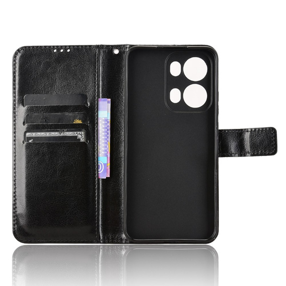 Θήκη με πτερύγιο για Oppo Reno 13 Pro, Crazy Horse Wallet, μαύρη