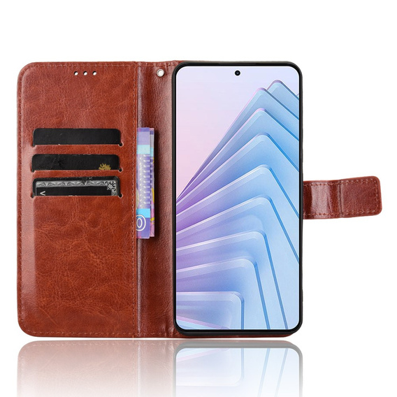 Θήκη με πτερύγιο για Xiaomi Redmi Note 14 4G, Crazy Horse Wallet, καφέ