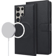 Θήκη με πτερύγιο για Samsung Galaxy S23 Ultra, πορτοφόλι, για MagSafe, μαύρη