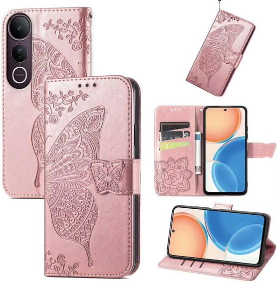 Θήκη με πτερύγιο για Vivo V50 Lite 4G / 5G, Butterfly, ροζ rose gold