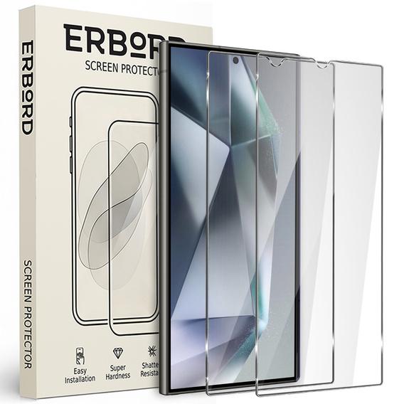 2x Μετριασμένο γυαλί για Samsung Galaxy S24 Ultra, ERBORD 9H Hard Glass στην οθόνη