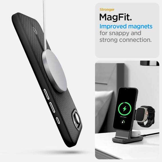  θήκη Spigen για iPhone 16E, Enzo Aramid MagSafe, carbon black + γυαλί 9H tempered glass