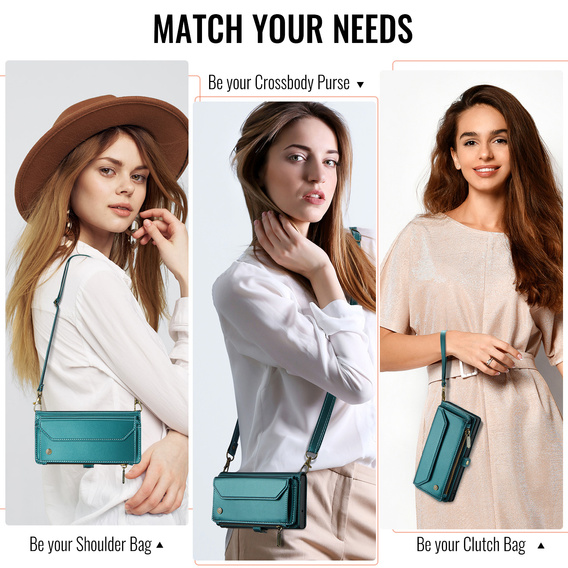 θήκη CASEME για Samsung Galaxy S25 FE, RFID Leather Wallet, με λουράκι ώμου, πράσινη