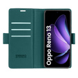 Θήκη για Oppo Reno 13, ERBORD Glossy Litchi, πορτοφόλι με πτερύγιο, πράσινη