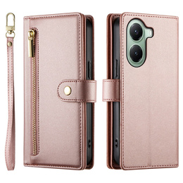 Θήκη με πτερύγιο για Xiaomi Poco X7 Pro 5G, Wallet Zipper Pocket, ροζ