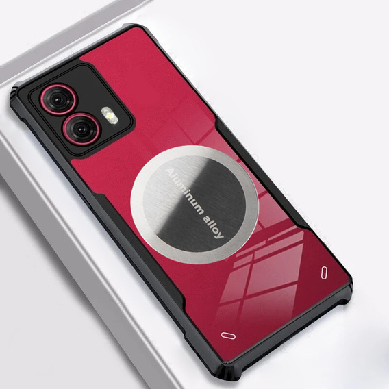 Θήκη για Motorola Moto G85, με μαγνητική πλάκα, διαφανής / μαύρη