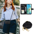 θήκη πτερύγιο για Samsung Galaxy A16, Rhombus Crossbody Leather, μαύρη