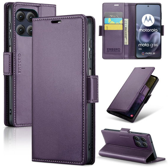 ERBORD Γυαλιστερό πορτοφόλι Litchi με πτερύγιο για Motorola Moto G86 5G / G86 Power 5G