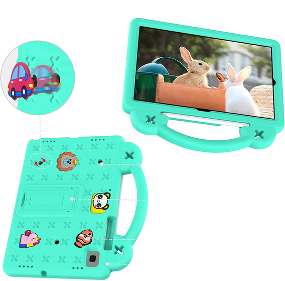 Παιδική θήκη για Samsung Galaxy Tab S6 Lite 10.4 2020/2022 / Tab A7 2020 T500 / T505 / Tab S6 T860/T865, Cute Patterns, με βάση, πράσινη