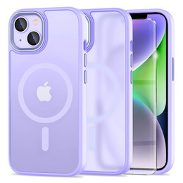 Θήκη για iPhone 14, για MagSafe, ERBORD Μatt Case, μοβ + Γυαλί οθόνης