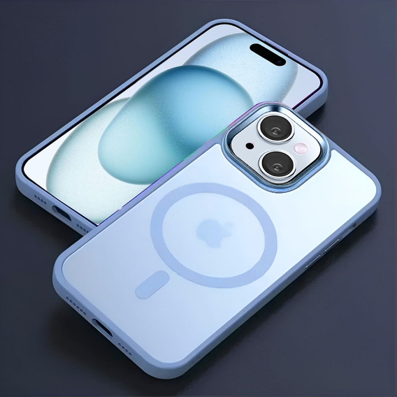 Θήκη για iPhone 14, για MagSafe, ERBORD Μatt Case, μπλε + Γυαλί οθόνης