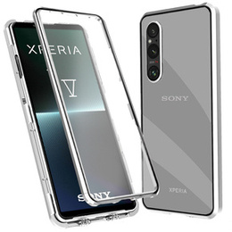 θήκη για το Sony Xperia 1 V, Magnetic Dual Glass, ασημένια