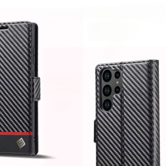 Θήκη με πτερύγιο για Samsung Galaxy S23 Ultra, Carbon LC.IMEEKE, μαύρη