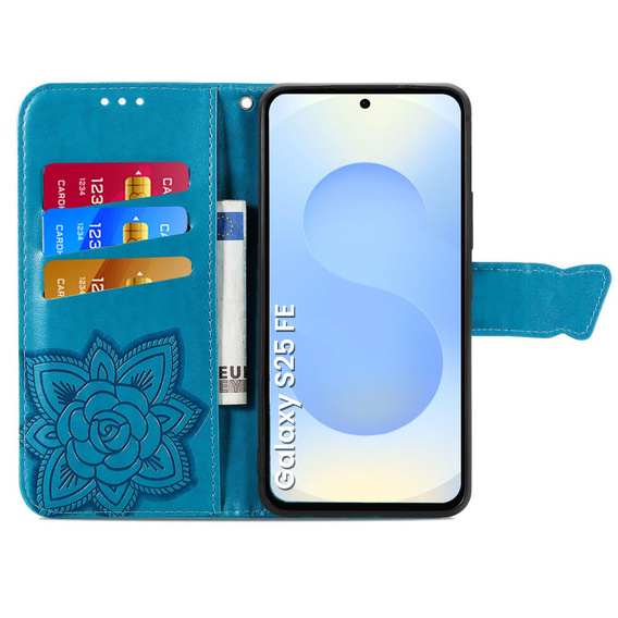 Θήκη με πτερύγιο για Samsung Galaxy S25 FE, Butterfly, μπλε