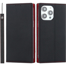 Θήκη με πτερύγιο για iPhone 15 Pro Max, Litchi Skin Grain, μαύρη