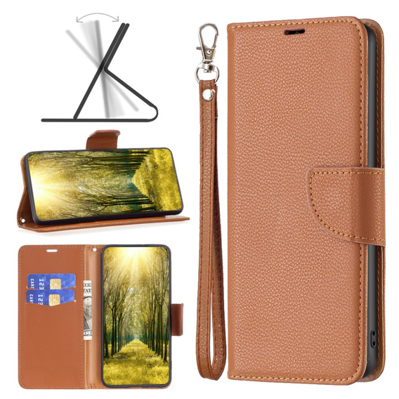 Θήκη με πτερύγιο για Samsung Galaxy A25 5G, Wallet Litchi Leather, καφέ + γυαλί 9H 