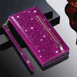 Θήκη με πτερύγιο για Samsung Galaxy A56 5G, Wallet Zipper Pocket Glittery, μωβ