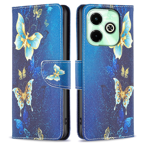 Θήκη με πτερύγιο για Infinix Hot 40i, Wallet, Butterflies μπλε